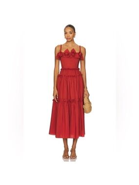 Aknvas Red Rosette Midi Dress 2 NWOT